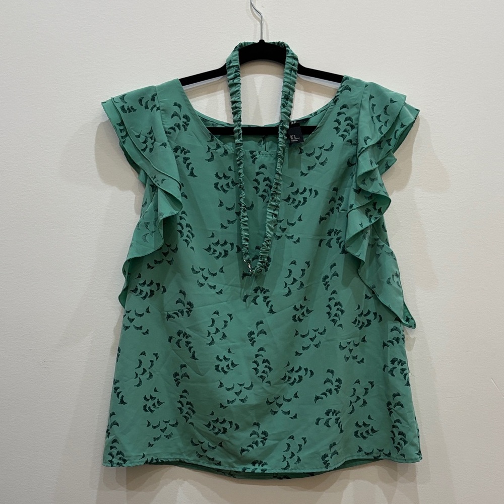H&M Teal Ruffle Sleeve Blouse